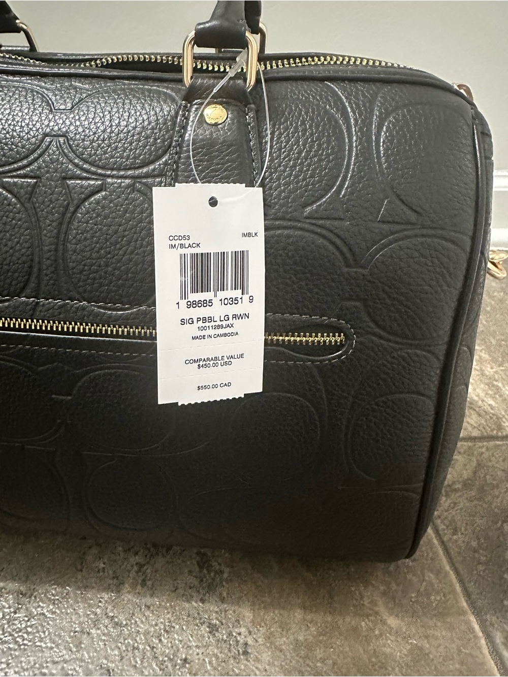 NWT Large Coach Black Embossed Pebbled Leather Satchel with Gold Hardware - Picture 4 of 9